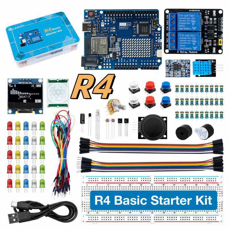 Diy Electronics Components Kit - UNO R4 WiFi-kompatibles Entwicklungs-Starter-Kit mit Sensoren