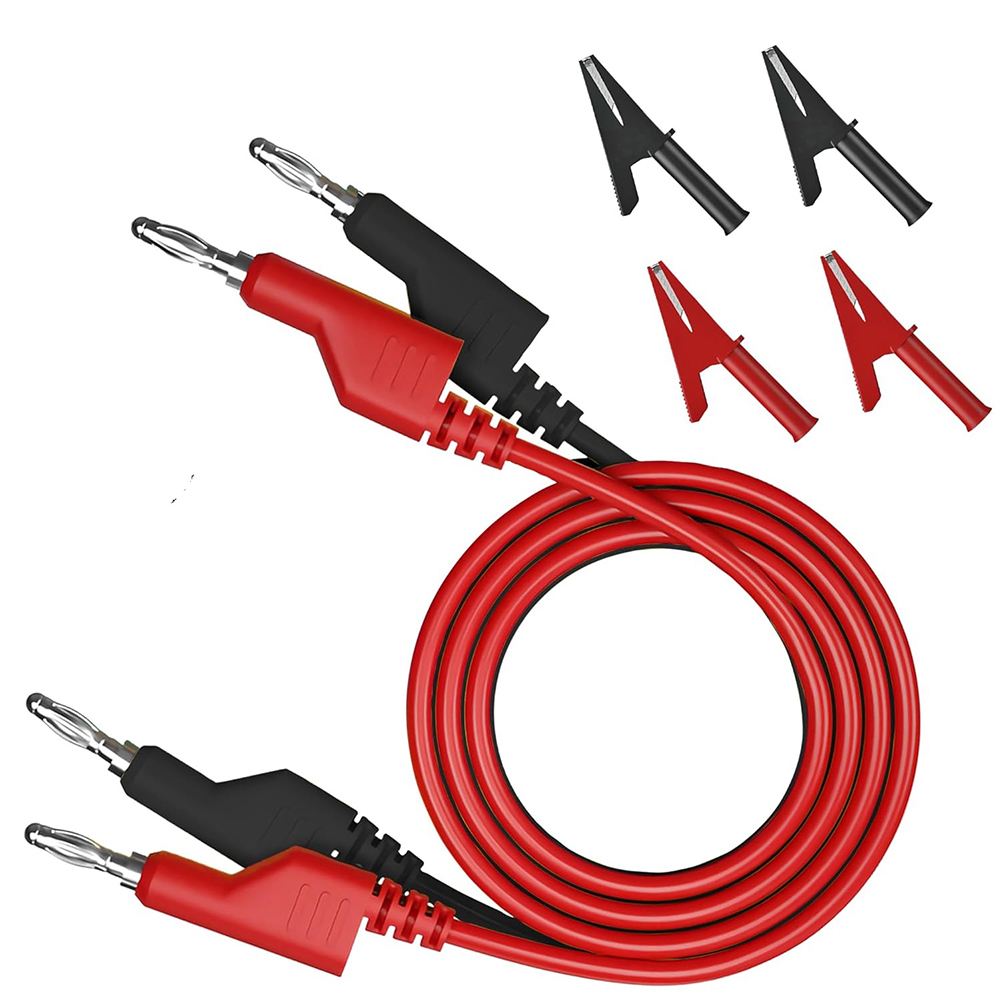 Crocodile Clip Set - 6-teiliges stapelbares Bananenstecker-zu-Bananenstecker-Testkabel-Set mit 4 Federkrokodilklemmen