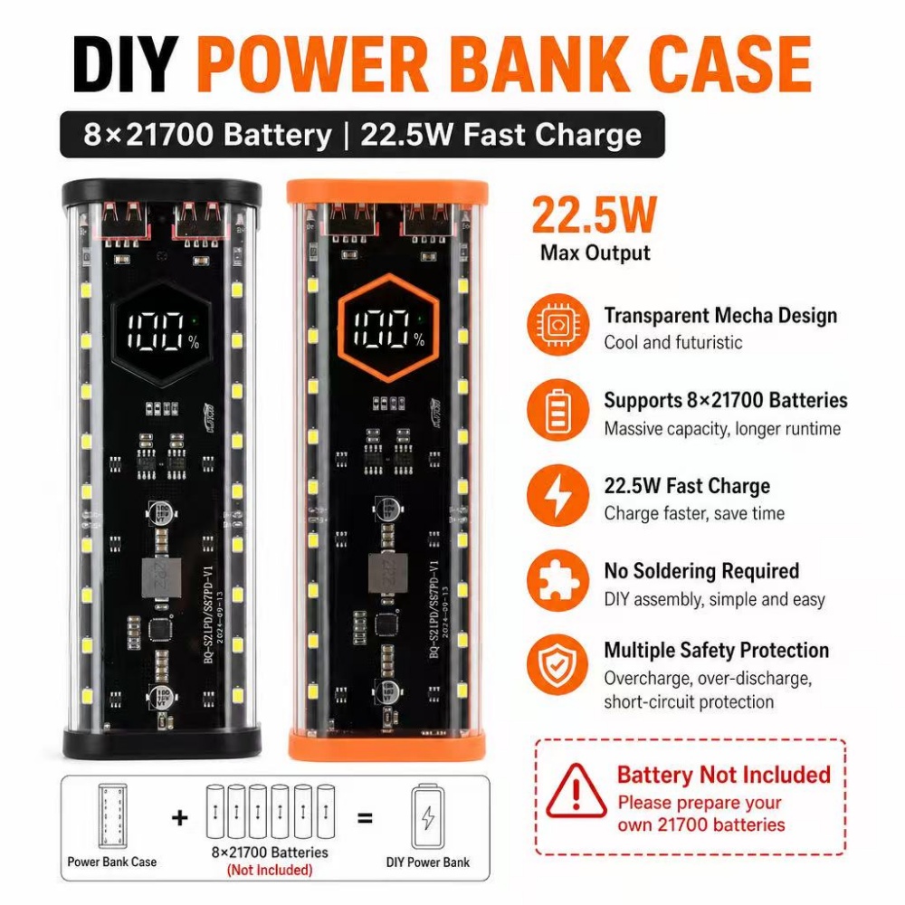8*21700 Batteriegehäuse 22,5W  – Diy Electronics Hobby Bewertung und Preis